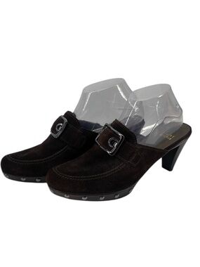 Stuart Weitzman Brown Leather Mule Clogs Heels Buckle Studded Sz 8.5